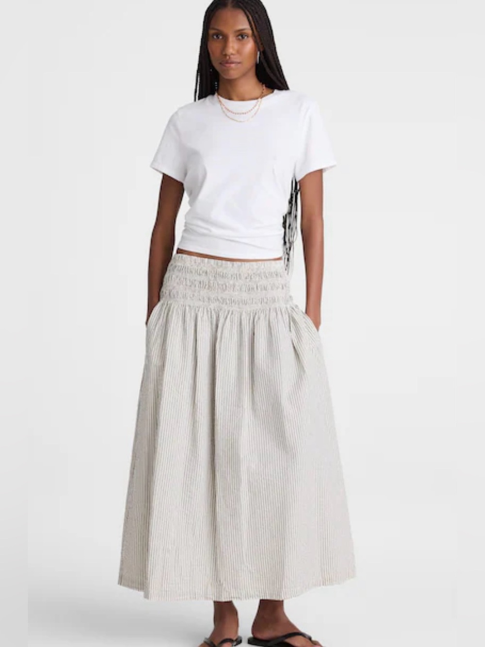 NWT Madewell Sophia Midi Skirt Seersucker Black Vintage Ivory Yarndye XS $128